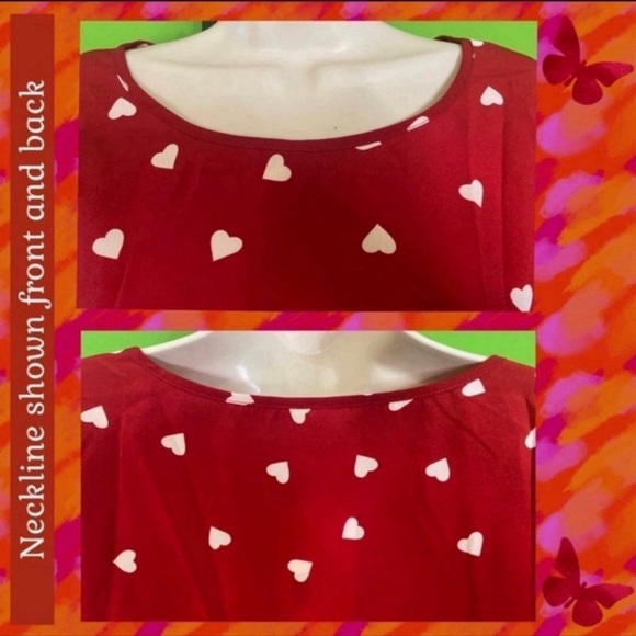 FEMME NWT 4X RED FLIRTY CROP TOP WHITE HEARTS PEPLUM HEM&PUFF SLEEVE - Picture 3 of 12